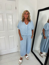 Load image into Gallery viewer, JEM Baby Blue Linen Mix Barrel Leg Co Ord
