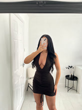 Load image into Gallery viewer, TESSA Dark Brown Tie Mini Dress
