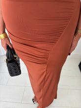 Load image into Gallery viewer, FLEUR Rust Ruched Sleeveless Dress
