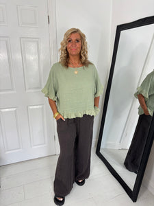 GINA Khaki Frill Top