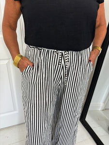 SARA Black/Off White Light Linen Stripe Trouser