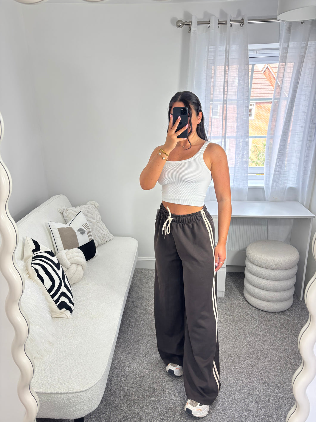 JAMIE Chocolate Brown Stripe Wide Leg Jogger