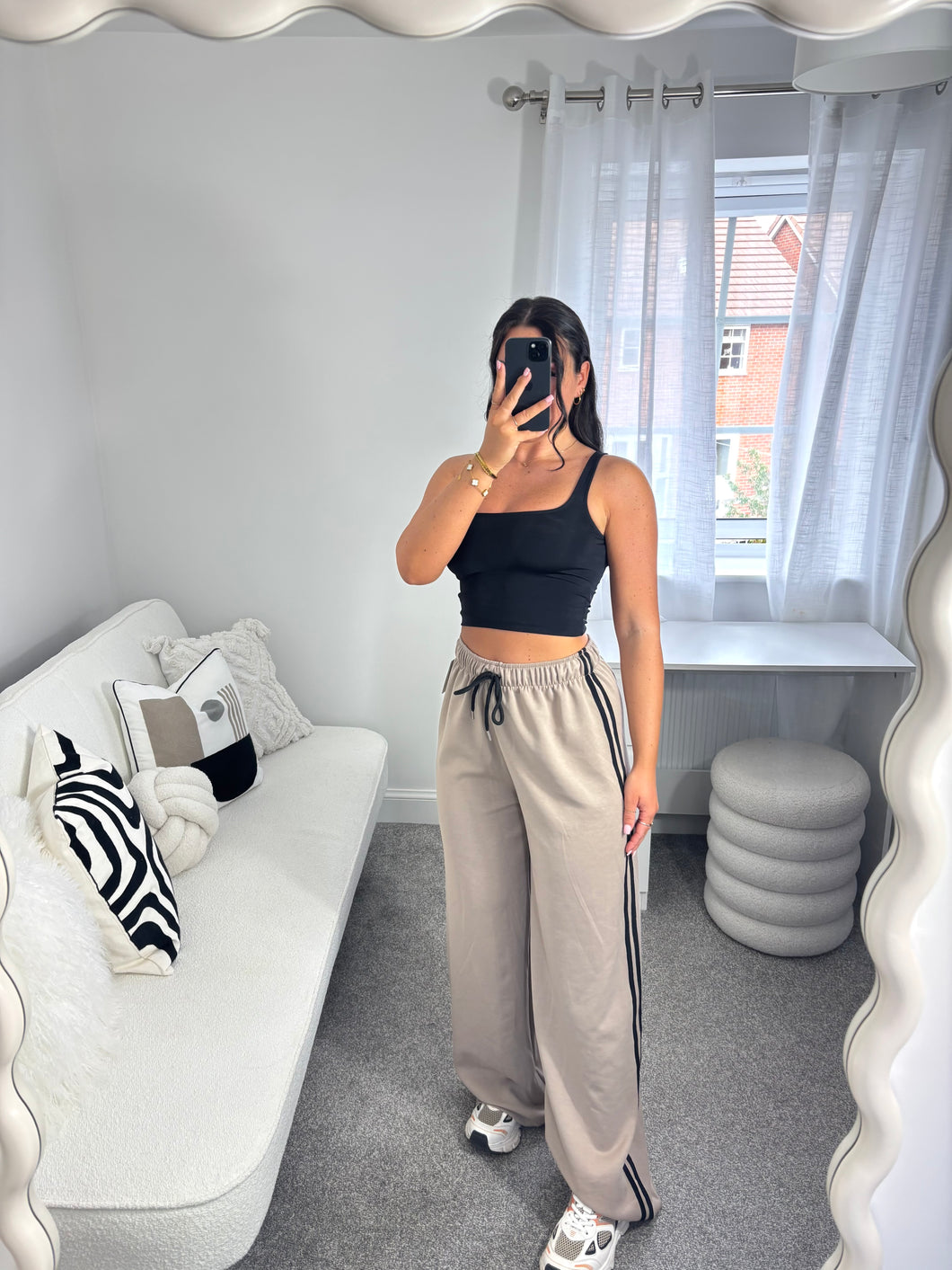 JAMIE Taupe Stripe Wide Leg Jogger