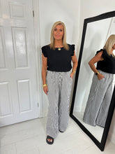 Load image into Gallery viewer, SARA Black/Off White Light Linen Stripe Trouser
