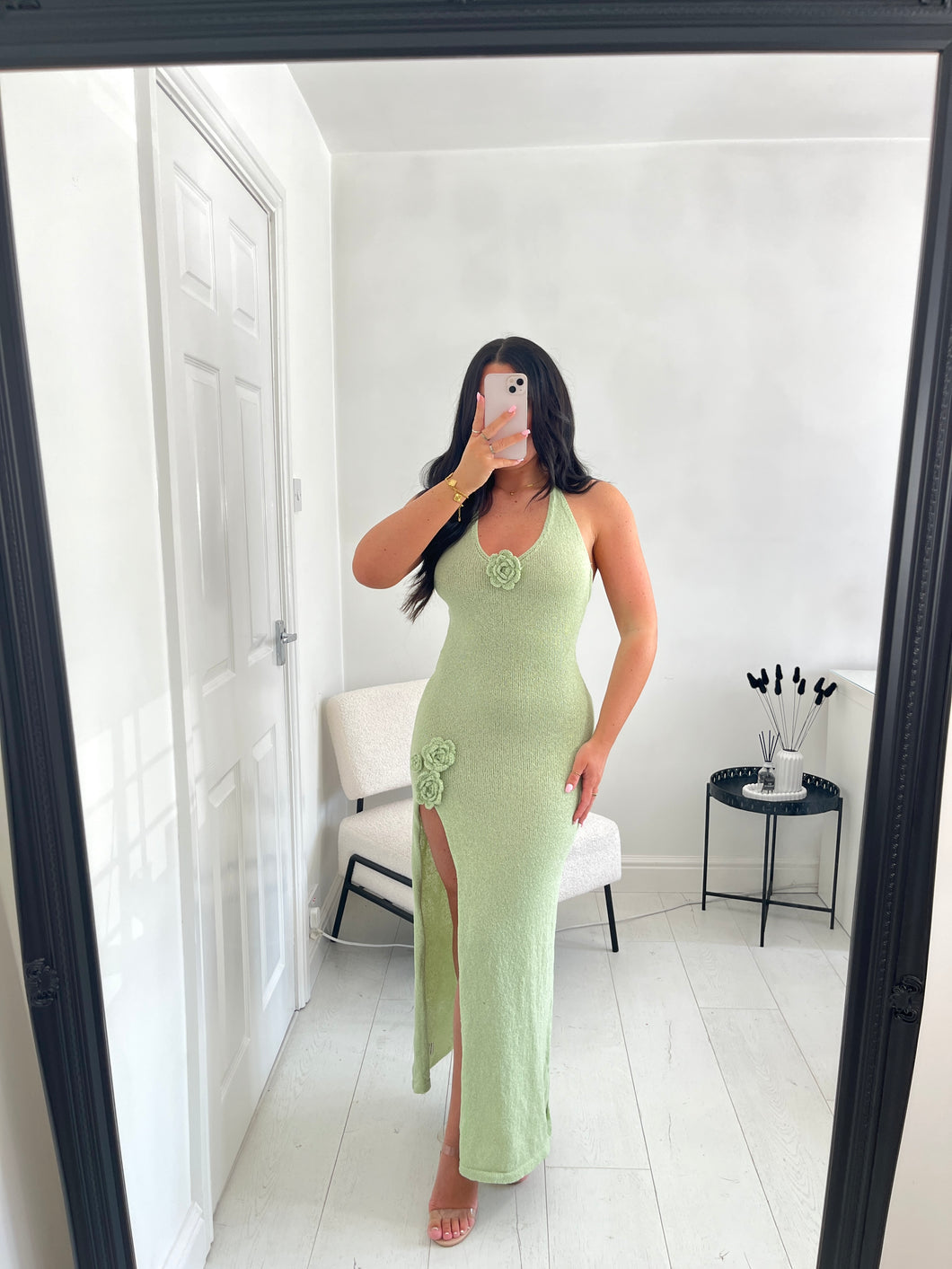 JAYDEN Green Flower Knit Dress