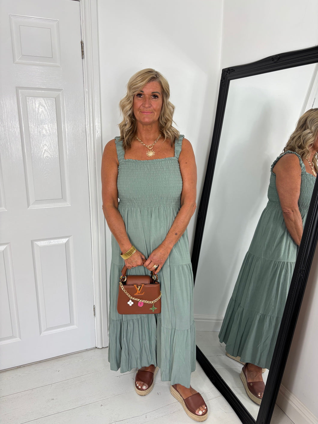 LILY Khaki Tiered Sun Dress