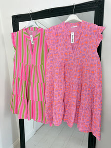 UMA Pink Leopard Cheesecloth Tunic Dress