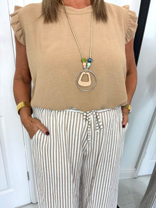 MEG Caramel Frill Sleeve Top With Necklace