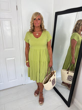 Load image into Gallery viewer, JODIE Olive Green Classic T- Shirt Tiered Dress
