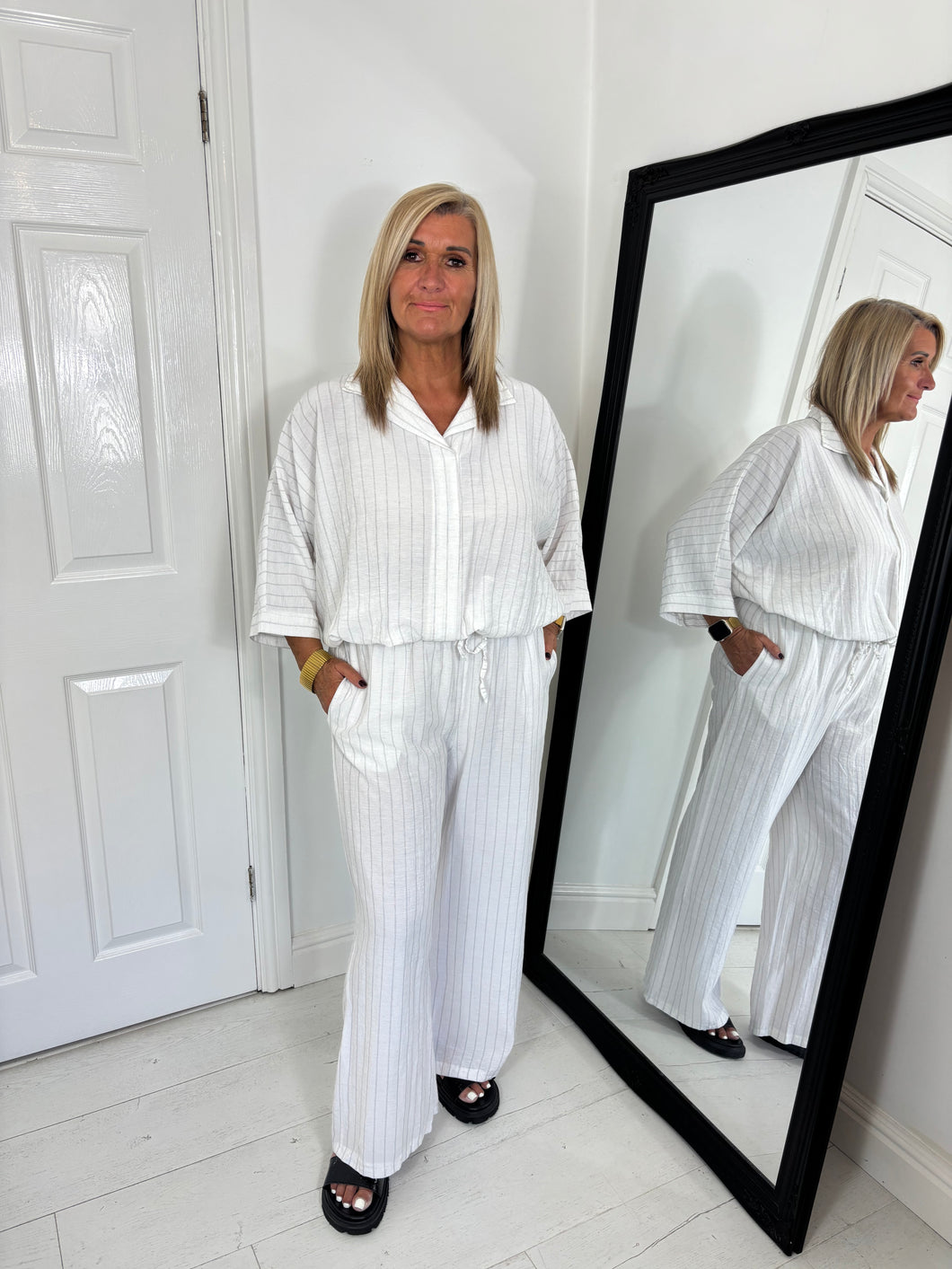 JENNA Off White With Pin Stripe Co Ord