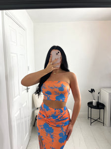 ARABELLA Blue/Orange Slit Skirt Co Ord