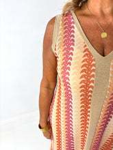 Load image into Gallery viewer, CORA Peach/Pink With Metallic Gold Midaxi Dress
