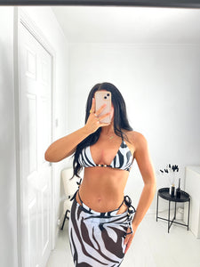 ZENDAYA Zebra Print 3 Piece Bikini Set