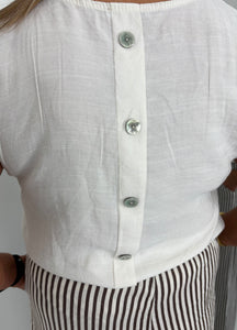 KITTY Cream Button Back Detail Frill Sleeve Top