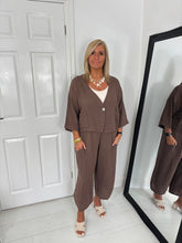 Load image into Gallery viewer, PEARL Chocolate Brown Linen Mix Barrel leg Co Ord
