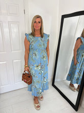 Load image into Gallery viewer, BETSY Denim Blue Shirred Frill Long Dress
