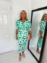 Load image into Gallery viewer, JASMINE Green Floral Fitted Midi Dress
