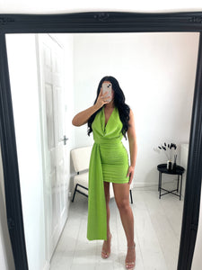 CHARLIE Green Halter Neck Backless Dress