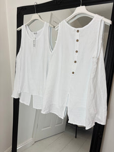 BELLA White Button Back Detail Vest