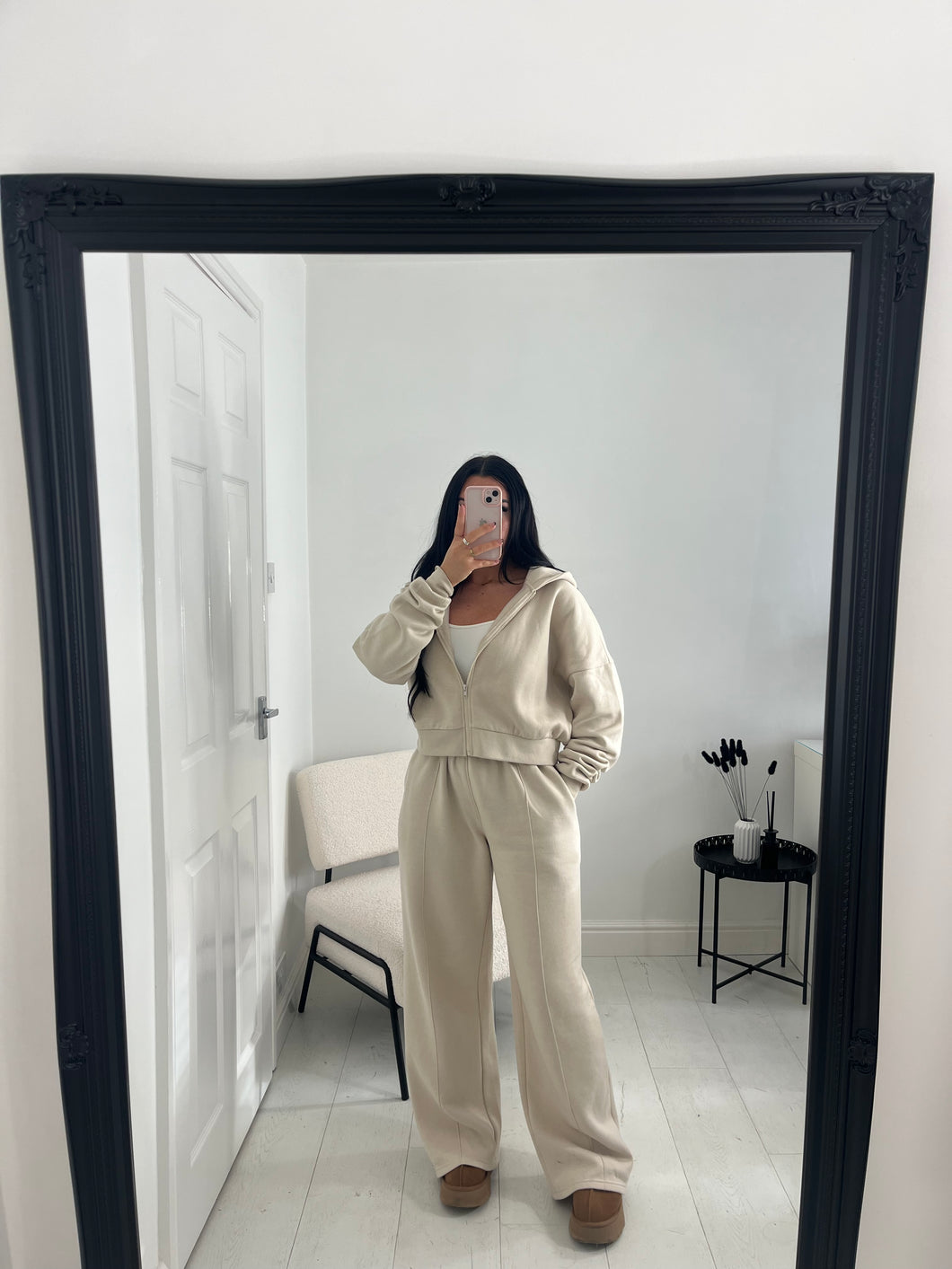 MOLLY Cream Flared Leg Jogger Zip Tracksuit