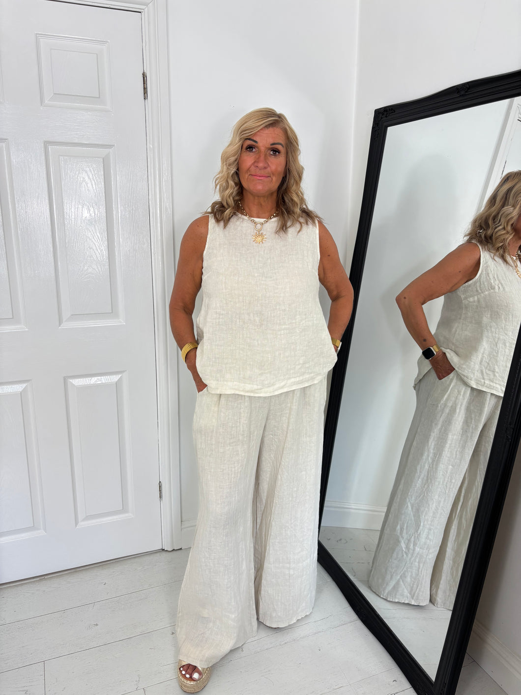 SIAN Natural Stone Linen Wide Leg Co Ord