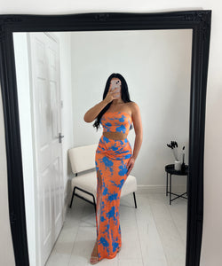 ARABELLA Blue/Orange Slit Skirt Co Ord