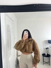 Load image into Gallery viewer, JAYDEN Cropped Camel Teddy Half Zip Jumper
