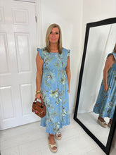 Load image into Gallery viewer, BETSY Denim Blue Shirred Frill Long Dress
