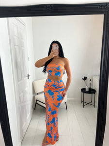 ARABELLA Blue/Orange Slit Skirt Co Ord