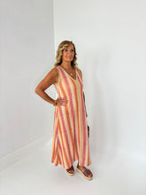 Load image into Gallery viewer, CORA Peach/Pink With Metallic Gold Midaxi Dress

