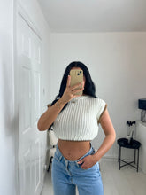 Load image into Gallery viewer, AMY White With Camel Outline Cropped Knit Top
