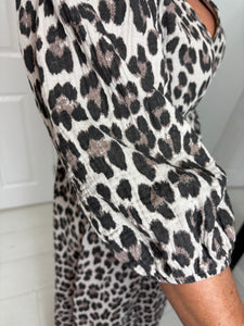 LUNA Brown/Black Leopard Cheesecloth Midi Dress