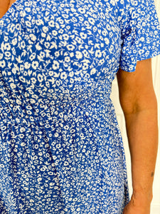 ELISA Blue/White Floral Short Dress