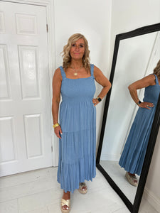 LILY Denim Blue Tiered Sun Dress