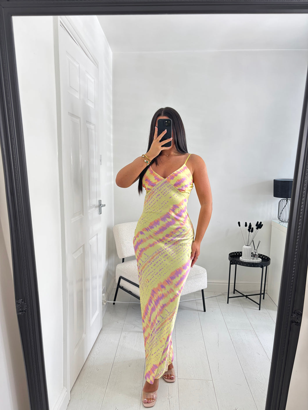 ANGEL Yellow/Purple Slinky Satin Maxi