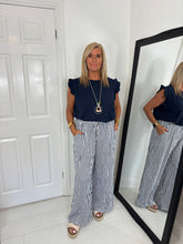 Load image into Gallery viewer, SARA Navy/Off White Light Linen Stripe Trouser
