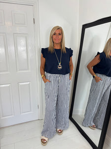 SARA Navy/Off White Light Linen Stripe Trouser