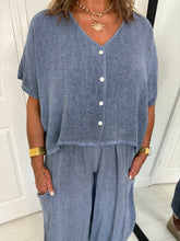 Load image into Gallery viewer, JEM Denim Blue Linen Mix Barrel Leg Co Ord
