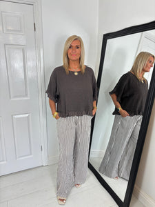 GINA Chocolate Brown Frill Top