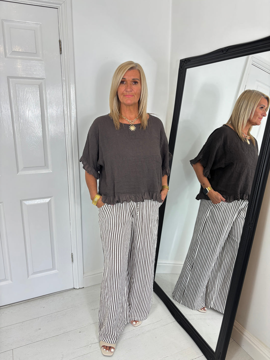 GINA Chocolate Brown Frill Top