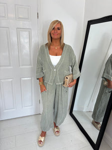 PEARL Khaki Linen Mix Barrel leg Co Ord