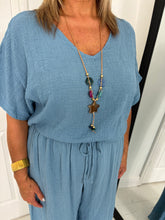 Load image into Gallery viewer, TILLY Blue Trouser Co Ord With Necklace
