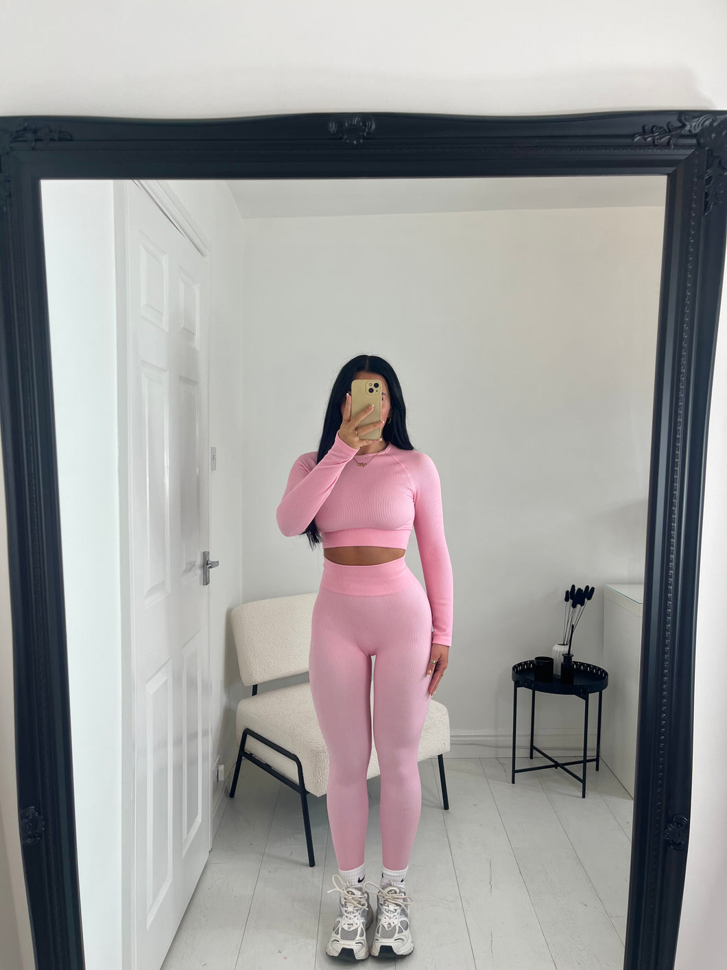 KAYLA Pink Ribbed Seamless Lounge Set