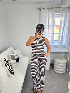 AMY Navy/Brown Stripey Button Up Co Ord
