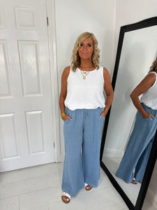 EMMA Blue Pinstripe Linen Trouser