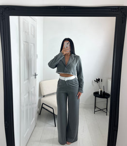 CARLY Grey Cropped Blazer Co Ord