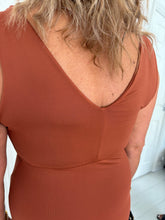 Load image into Gallery viewer, FLEUR Rust Ruched Sleeveless Dress
