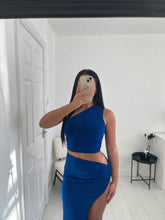 Load image into Gallery viewer, JOSIE Glitter Blue Slit Skirt Co Ord
