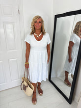 Load image into Gallery viewer, JODIE Off White Classic T- Shirt Tiered Dress
