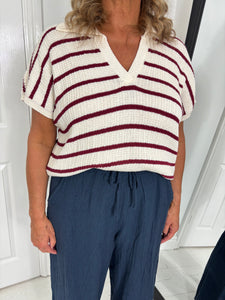FREYA Cream/Burgandy Knit Top